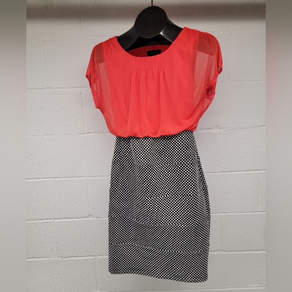 Enfocus Studio Red Top Black Polka Dot Bottom Business Dress Size 4